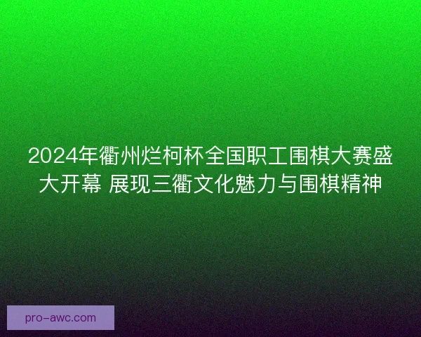 2024年衢州烂柯杯全国职工围棋大赛盛大开幕 展现三衢文化魅力与围棋精神